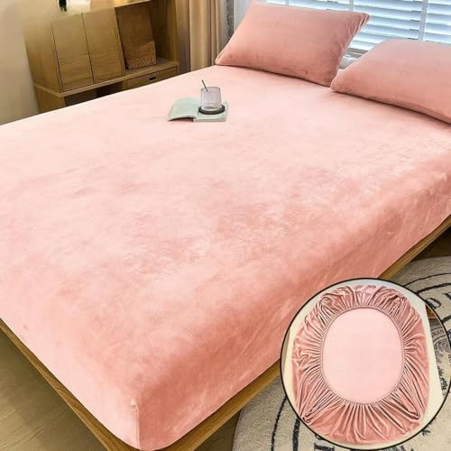 dumbbz Weiches, warmes Plüsch-Spannbetttuch, Bettwäsche, elastischer Matratzenbezug, Flauschige Korallen-Fleece-Bettwäsche, Winter-Paar, weiches Zuhause, Bettlaken