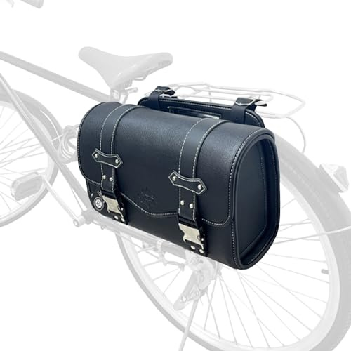 TentHome Fahrradtasche Gepäckträger Retro Seitentasche Einzeltasche Hinten Gepäckträgertasche Vintage Hecktasche Leder PU Rücksitztasche Motorradtasche (Schwarz)