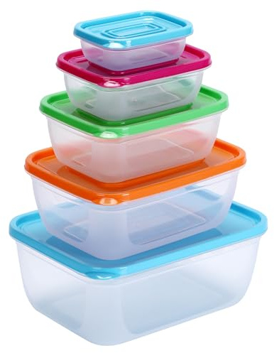 VIKY 5 Stück Frischhaltedosen mit Deckel, BPA-Frei Kunststoff Snack-Boxen, Meal Prep Boxen, Vorratsdosen mit Deckel Küche, Frischhaltedosen Stapelbar, für Mikrowellen Gefrierfachgeeignet,Rechteck