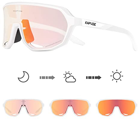 KAPVOE Selbsttönende Fahrradbrille für Herren Damen, TR90 Sportsonnenbrille mit UV400 und rutschfestem Sitz für Rennrad, MTB, Gravel & Laufen, K63