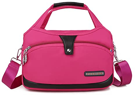 NICOLE & DORIS Sacs à Main Portés Epaule Femme Sac à Bandoulière Léger Sac D'épaule Multi-Poches Sac Messenger Nylon Sac de Voyage Grande Capacité Rosé Rouge