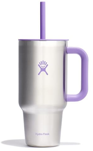 Hydro Flask Travel Tumbler with Handle, Lid and Straw - Insulated Stainless Steel in 32 Oz Stainless Steel Violet