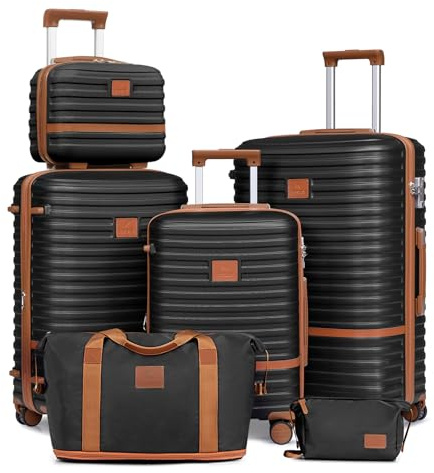 Joyway Luggage Set 3 Piece Suitcase Sets with Spinner Wheel,Hardside Expandable Travel Laggage with TSA Lock (13/20/24/28 Black brown