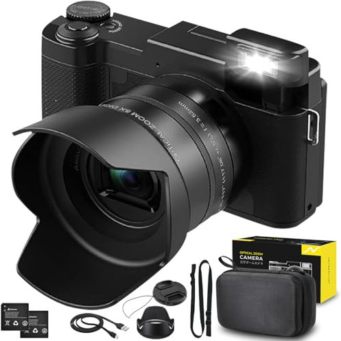 Novzzovaz 5K Digital Camera, 64MP Autofocus Vlogging Camera for Photography & Video, 5X Optical Zoom, Flip Screen, Webcam, Macro Mode, Black