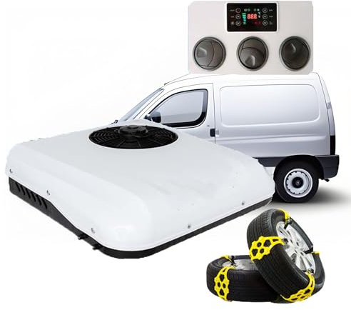 SXHEYUY Autocaravana Aire Acondicionado con Refrigeración Y Calefacción, 12V Camión Autocaravana Y 2 Cadenas para La Nieve, Caravana, Aire Acondicionado Estacionamiento Eléctrico