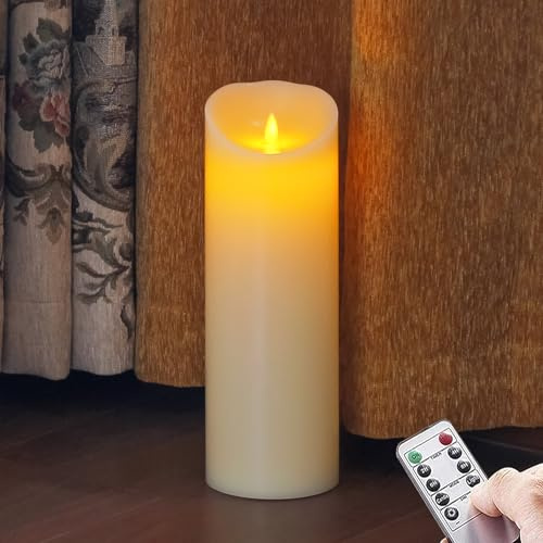 Yeelida Flammenlose 10 cm x 30 cm Timerfunktion, elfenbeinfarben, große LED-Kerze mit Fernbedienung, batteriebetrieben, flackernder, beweglicher Docht, hohe Kerze aus Echtwachs,1Stk