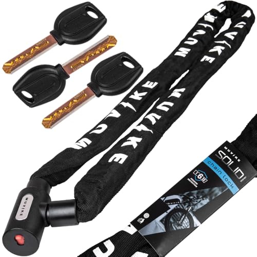 MUVIKE SOLID 1200 6K Fahrrad Kettenschloss 120 cm x 6 mm Gehärteter Stahl Textilummantelung Kratzschutz Staubschutzkappe 3 Schlüssel Diebstahlschutz inkl GPS Warnaufkleber
