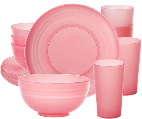 Greentainer Plastic Unbreakable Dinnerware Sets - Lightweight Dinner Set, 4 Dining Plates, 4 Bowls, 4 Cups, Microwave & Dishwasher Safe, Camping Tableware for Kids and Adults, Service for 4(Blue)