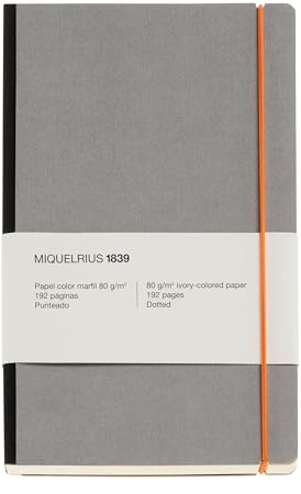 Miquelrius Notizbuch A5 (130 x 210 mm), klassisches Notizbuch mit 96 gepunkteten Blättern, 80 g/m², elfenbeinfarbenes Papier, Einband aus strukturiertem Karton und Stoffrücken, elastischer Verschluss