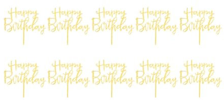 Adorno para Tarta, 10 Piezas de Adorno para Tarta de Cumpleaños de Acrílico Dorado, Adorno para Magdalena, Tarjeta de Inserción, Bandera, Decoraciones de Cumpleaños para Fiesta
