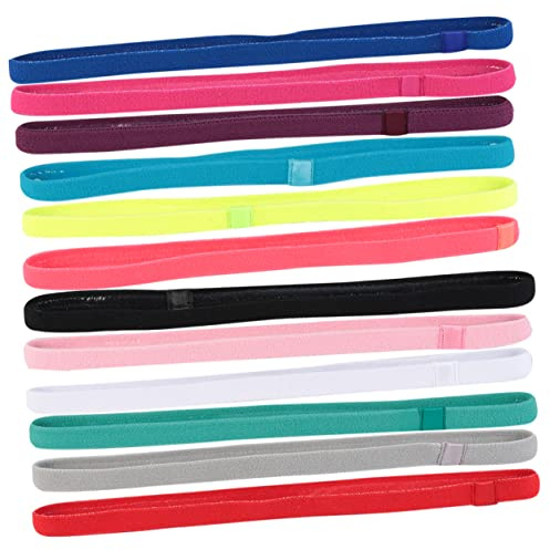 FRCOLOR 12 Pièces Bandeau De Sport Antidérapant Et Anti-transpiration Bandeau De Course Pour Cheveux Extérieur Rouge Fluorescent Vert Pin Rose Gris Bleu Terre Blanc Noir