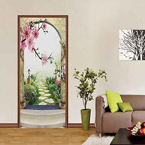 3D Türaufkleber Bogen Blume Türtapete selbstklebend Fototapete Türposter Türfolie Türsticker PVC Wasserfest Wandbild Für Wohnzimmer kinder bad Schlafzimmer B90 x H200cm