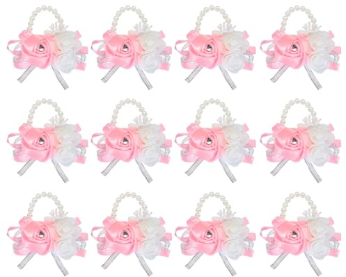 sourcing map 12 Stück Handgelenk-Ansteckblumen, künstliche Blumen-Armbänder, Rose, Handgelenk, Braut, Bräutigam, dekorativ, für Hochzeit, Zeremonie, Abschlussball, Party, Jahrestag, Rosa