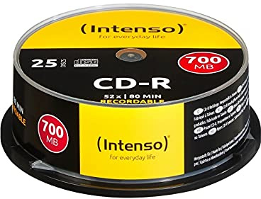 CD-R 700MB/80min, 25 Unidades, Alta Capacidad de Almacenamiento Ideal para grabación de Datos y música.
