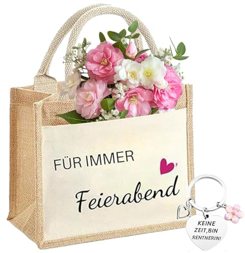 Rentner Geschenk Frau Rentner Jutetasche Schlüsselanhänger Renteneintritt Geschenk Frauen Jute Bag Ruhestandsgeschenk für Frauen Abschiedsgeschenk Kollegin Rente Geschenke