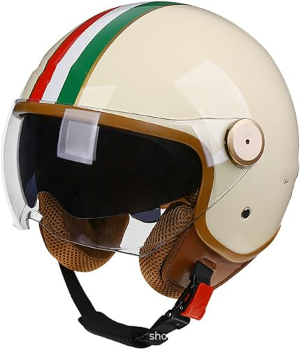Casco Moto Retrò Vintage, Casco Scodella Semi Integrale Con Visiera, Casco Aperto Jet In ABS, Certificato DOT/ECE, Per Motocicletta, Scooter E Bici Elettrica Per Uomo E Donna 13,XL