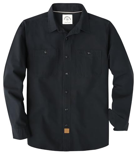 Dubinik Chambray skjorta män långärmad bomullsarbetströjor med 2 fickor casual button down, Svart, L