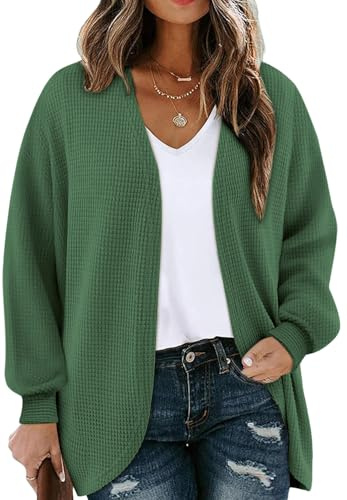 Chicrise Cardigan Donna Scollo A V Spolverino Leggero Maniche Lunghe Maglioncino Morbido Bellissimi VerdeScuro Medio 38-40 M