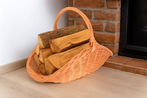 Aqbau Panier en osier pour bois de chauffage - Paniers en bois et décoratifs faits à la main avec poignée - Panier à bois de chauffage naturel - Universel pour bois de cheminée, paniers à bois de