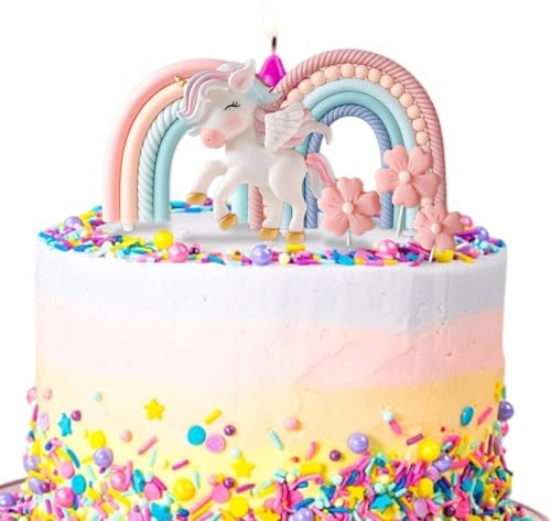 6 Pcs Unicorn Cake Topper, Rainbow Cake Topper, Unicorn Cake Decorations for Birthday Parties, Kid Showers, Princess-Themed Events