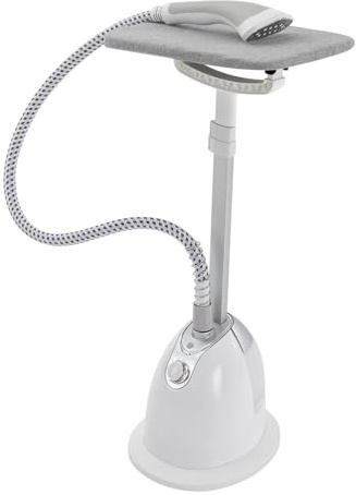Standing Garment Steamer for Clothes, 1350W Professional Clothes Steamer with Ironing Board 10 Steam Levels, 1.4L Tank, 3 Height Adjustable for Home Use, Suits, Curtains (White)