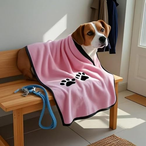 Generisch 2 Stück Hundehandtuch Extra Saugfähig Hundehandtuch Extra Saugfähig, Schnelltrocknend Haustier Mikrofaser Handtücher, Schnelltrocknend Haustier Handtücher für Katzen, Hunde (Rosa, 40x80cm)