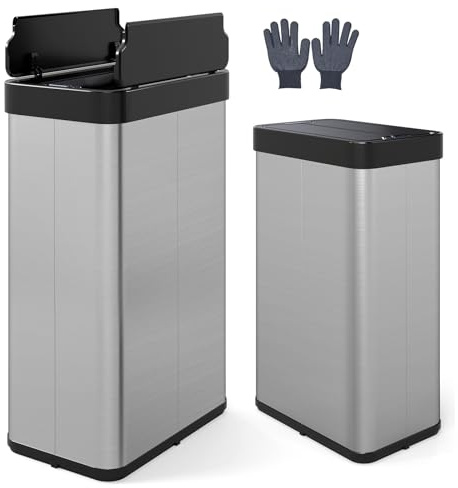 LIFEZEAL 60L Mülleimer, Küchenabfalleimer mit Smart Sensor, Abfalleimer Küche mit Deckel für Mülltrennung, Mülltrennsysteme mit doppelter Öffnung, Trash Bin für Innenbereich (Silber)