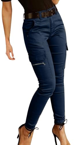 Smala jeans kvinnor låg höjning, bomull cargobyxor kvinnor magisk formning elastisk midja jegging jeans slim-fit manschett ankel stretch trendiga dambyxor denimbyxor med fickor, BU1, XL