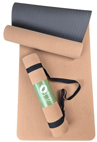 mymotus® Kork Yogamatte rutschfest | inkl. Tragegurt | 183x61x0,5cm | extra dick & breit | Öko Gymnastikmatte & Fitnessmatte | schadstofffrei für Yoga, Pilates, Home Workout