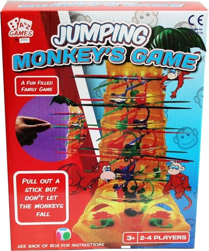 Jumping Monkey Game - Family Game for Kids - Drop Sticks Game with Monkeys - Improves Hand-Eye Coordination - Fun Board Game Christmas - 2 or More Players Ages 3 Plus