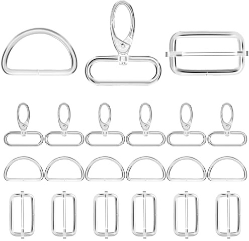Alethron Drehbare Taschenzubehör zum Nähen 18 Stück Metall Karabinerhaken Schlüsselanhänger D Ring Karabiner Taschenkarabiner für Taschen Ersatz Verbindungsteil Taschenherstellung(Silber)