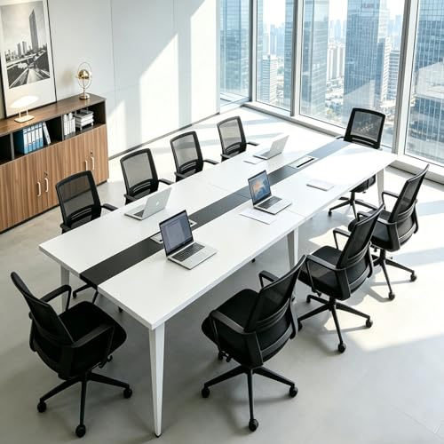 JSLJDM 240cm Large Conference Table for 8-10 People, Boardroom Meeting Room Table with Cable Management, Long Wooden Office Table for Conference Room, Training Room & Workspace, 240x120x74cm
