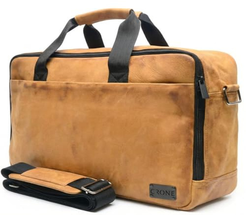 Crone Berlin Weekender Herren Reisetasche aus Echtleder, Umhängetaschen für Business & Wochenendtrip, Sporttasche, Handgepäck (Camel)