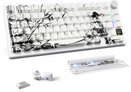 MAMBASNAKE Attack Shark X820Ultra Gaming Tastiera meccanica con BT/2.4G senza fili/cavo, QWERTY 75% TKL Gasket Hot Swap, TFT Schermo e pulsante Cavo a spirale RGB Chrome, Dark Knight Linear Gift