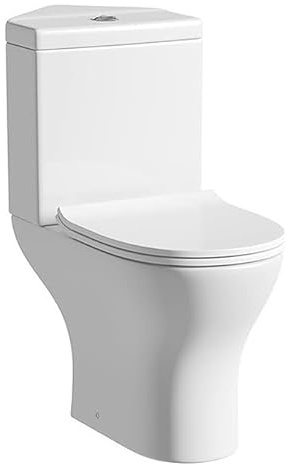 sanicomfort Stand-WC Set Paros Corner weiß, spülrandlose Eck-Toilette mit Softclose WC-Sitz & Spülkasten, Tiefspüler bodenstehend mit waagerechtem Abgang