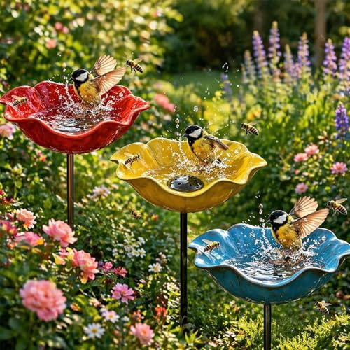 Handgemachte Bienenblüten Aus Metall, Bienentränke, Doppelfunktions Bienenbad Und Bestäuberwasserstation, Zieht Bunte Tierwelt an, Vogeltränke Blume für Rasen und Balkon (E-3PCS)