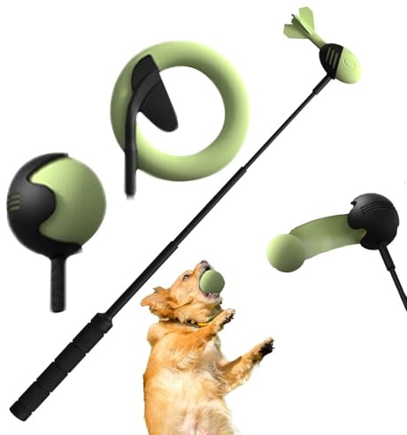 - Lanceur de balle de tennis - En silicone - 60 cm - 285 g - Lance | balles interactif pour chiot - Bâton de lancement avec poignée antidérapante rétractable - Pour promener le chien avec trois