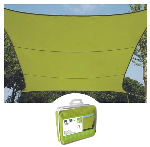 Perel Toldo Vela 5 x 5 m, Cuadrado para Jardin y terraza, Poliester Repelente al Agua 160 g/m2, Proteccion UV 90%, toldo Transpirable con Anillas de Acero Inoxidable, Verde Lima