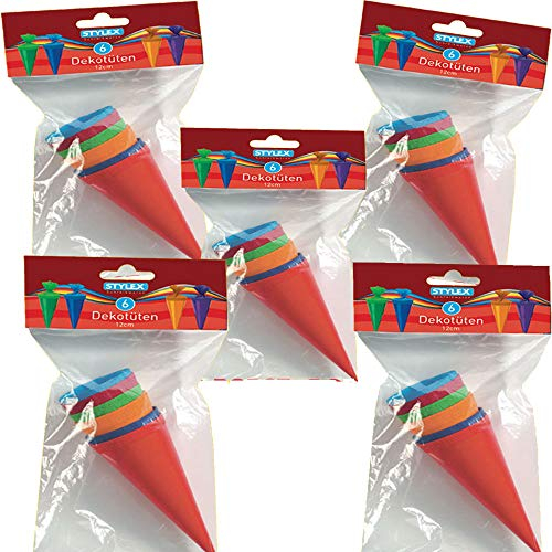 30x Kleine Schultüten Deko bunt Höhe 12 cm oberer Durchmesser 4 cm