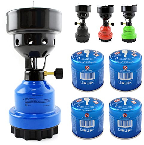 nean moderner Gas Campingkocher für Gaskartuschen/Stechkartuschen Gaskocher Gasbrenner Shishabrenner Shisha Kohleanzünder Anzünder Kartuschenkocher + 4 Gas-Kartuschen (Blau)