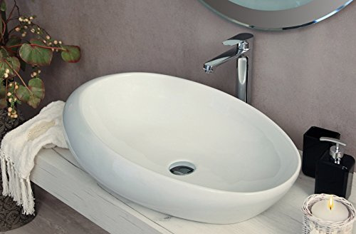 Yellowshop - Lavabo Da Appoggio Cm 69 x 45 Bacinella Lavandino Lavello In Ceramica Bianco Sanitari Bagno Design Moderno Modello Game