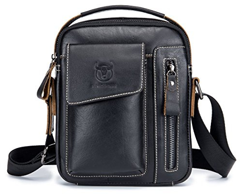 Herren Sling Bag Rucksack, Novatech Rindleder Schultertasche Echtes Leder Schultertasche Hochformat Umhängetasche Brusttasche Rucksack für Wandern Arbeiten Schule Geschäft Radfahren Reise (Schwarz)