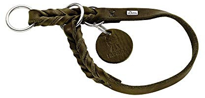 HUNTER Solid Education Dressurhalsung für Hunde | besonders belastbares Rindsleder, handgeflochten, mit Stoppring, Made in Germany, Farbe: Oliv, Größe: L-XL