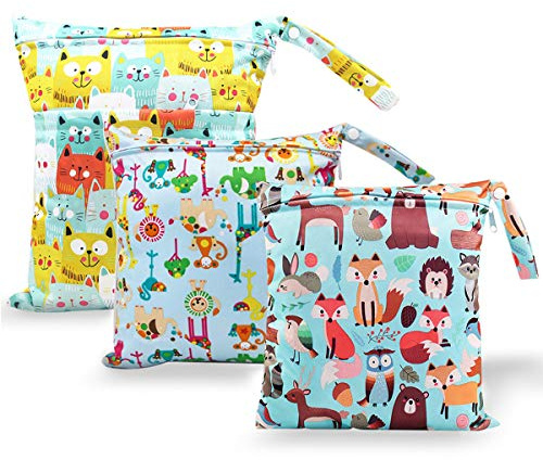 HOTLIKE 3 pezzi Wetbag Pannolini Riutilizzabile, Borsa per Pannolini, Sacchetto del Pannolino Lavabile con Zip Impermeabile Riutilizzabile Organizzatore, Bambino Bag per Viaggi Gym Vestiti (Giallo)