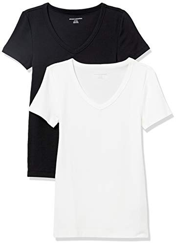 Amazon Essentials Mujer Camiseta de Cuello en Pico de Manga Corta y Ajuste Entallado