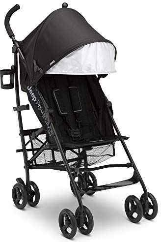 Jeep PowerGlyde Plus Stroller by Delta Children Lightweight Travel Stroller with Smoothest Ride, Aluminum Frame, 4-Position Recline, Extra Large Storage Basket, Black