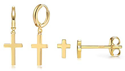 CERSLIMO Ohrstecker Silber 925 Gold, Klein Kreuz Ohrringe Creolen Set Ohrstecker Herren Damen