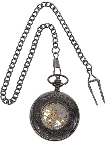 UKCOCO Unisex-taschenuhr Automatik Mechanisch Mit Skelettzifferblatt Und Abnehmbarer Kette Aus Kupfer Und Edelstahl Für Damen Und Herren