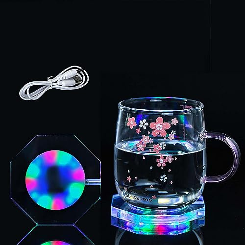 KEEDA Leuchtende Untersetzer für Gläser Getränke, Wiederaufladbare LED Beleuchtete Acryl-Untersetzer für Bar Cocktail Bier Party Hochzeit Club Dekor (Achteckig, 2 Stück)