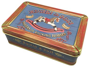 Kleine Rechteckdose Edwin & Son - Keksdose mit Aufschrift Edwin & Son im Retro-Look mit vielen Details - Vol. 0,67l - Maße: (L x B x H): 14,5 x 9,3 x 5,0cm